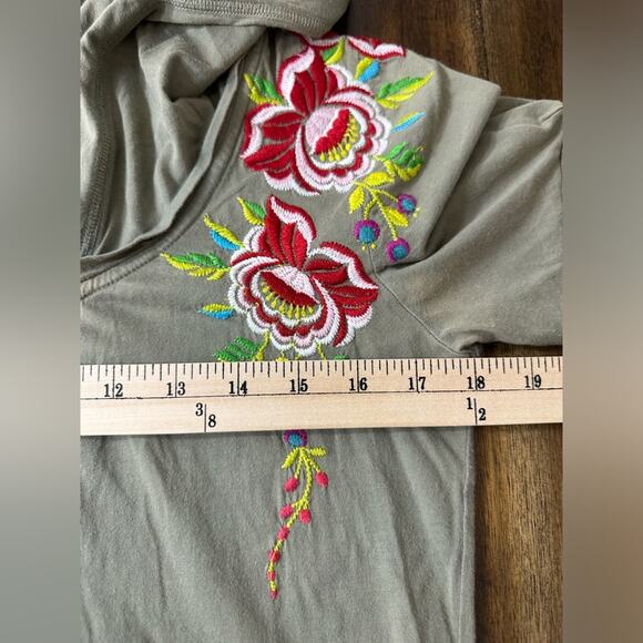 Johnny Was Vintage Tunic/ Dress Floral Embroidered Botton Front Pockets Green - Picture 5 of 9
